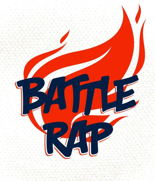 Rap Batalla Vector Logotipo Emblema Con Llamas Fuego Ardiente Hip — Vector de stock