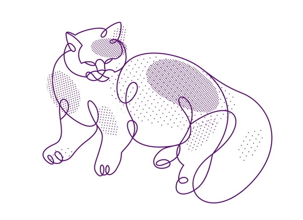 Fat Lazy Cat Line Art Vector Illustration Linear Drawing Pussycat — Stok Vektör