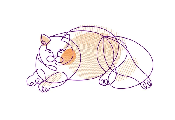 Nice Cute Cat Linear Vector Illustration Line Art Drawing Pussycat — Stockový vektor