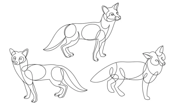 Red Fox Linear Vector Illustrations Set Isolated Cute Wild Animal — Vector de stock