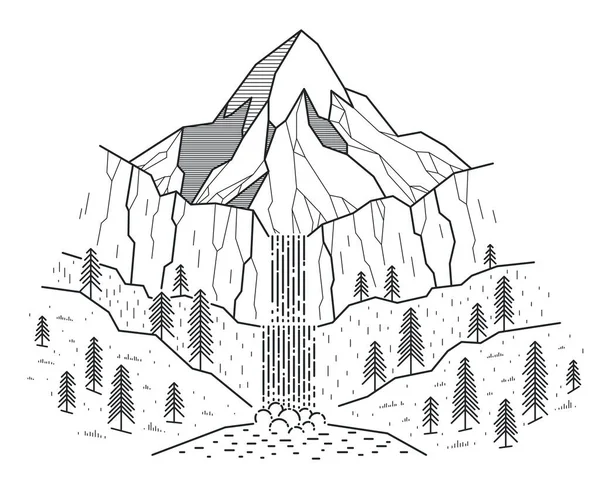 Hermosa Cascada Alta Cordillera Vector Ilustración Aislada Blanco Belleza Naturaleza — Vector de stock