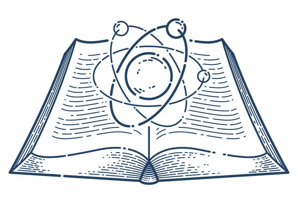 Åben Bog Med Atom Vektor Lineær Ikon Uddannelse Videnskabelig Fysik – Stock-vektor