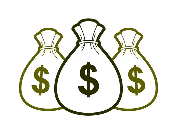 Τρεις Τσάντες Χρήματα Χρήματα Τσάντα Διάνυσμα Απλοϊκή Εικόνα Εικονίδιο Λογότυπο — Διανυσματικό Αρχείο