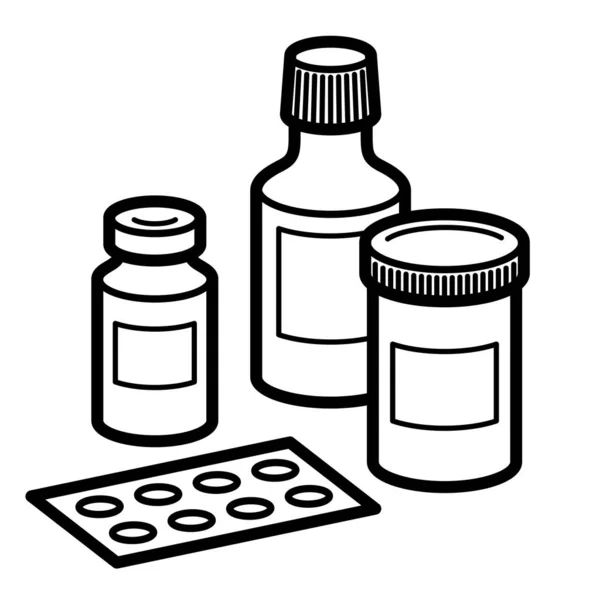 医药药学主题药瓶3D病媒图解分离 药物与药物 保健药卡通片 维生素或抗生素 简单线性设计 — 图库矢量图片