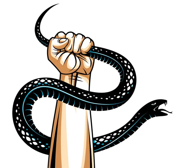 Mano Aprieta Una Serpiente Lucha Contra Diablo Malvado Satanás Controla — Vector de stock