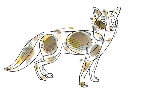 Red Fox Linear Vector Illustration Isolated Cute Wild Animal Wildlife — Stockvektor