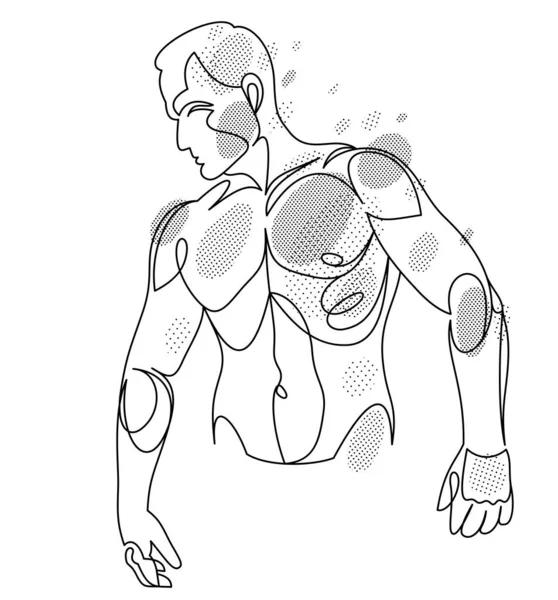 Linear Drawing Perfect Body Fit Model Man Posing Vector Illustration — ストックベクタ