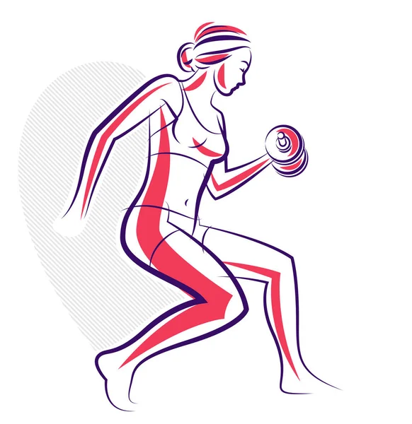 Siłownia Fitness Wektor Ilustracja Młoda Atrakcyjna Kobieta Robi Ćwiczenia Idealne — Wektor stockowy