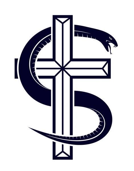 Had Ovinuje Kolem Křesťanského Kříže Boj Mezi Dobrem Zlem Světce — Stockový vektor