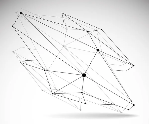 三维网格形状矢量图解 与线技术相关的点 在白背景下分离的多边形物体 动态技术和科学晶格 — 图库矢量图片