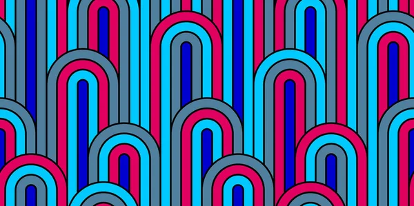 无缝线矢量几何简约的图案 抽象线条排列背景 条纹织造 光学迷宫 扭曲条纹 色彩艳丽的设计 — 图库矢量图片