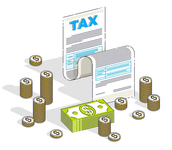 Koncepcja Opodatkowania Podatek Formularza Lub Papieru Dokumentu Prawnego Cash Money — Wektor stockowy