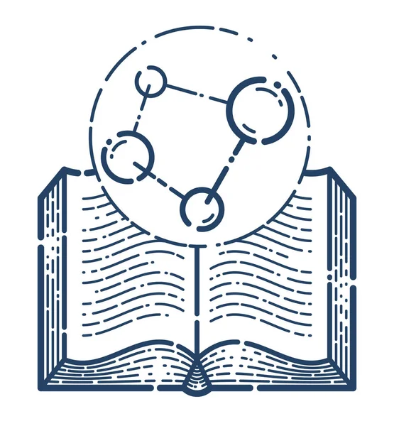 Open Boek Met Moleculaire Vector Lineair Pictogram Onderwijs Wetenschappelijke Literatuur — Stockvector