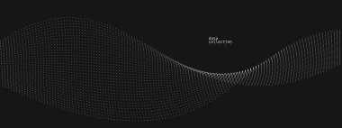 Gri soyut arkaplan, siyah üzerinde akmakta olan parçacıkların vektör dalgası, hareket halindeki kıvrımlı noktalar, teknoloji ve bilim teması, hava ve kolaylıkla fütüristik illüstrasyon.