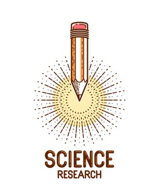 Kalem vektör logosu veya eğitim veya bilim bilgisi ikonu, sanat ve tasarım, teorik bilim araştırma vektörü logosu veya amblemi.