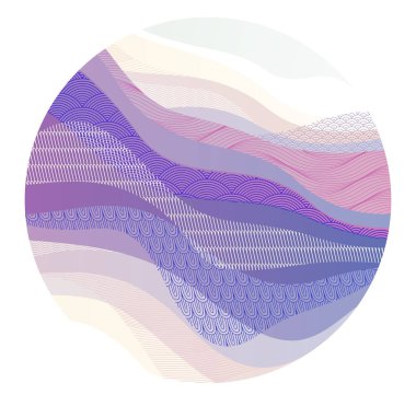Japon stili soyut bir çember şeklindeki oryantal vektör çizimi, geleneksel Asya tarzında arka plan, dalgalı şekiller ve deniz hatları gibi akan dağlar..