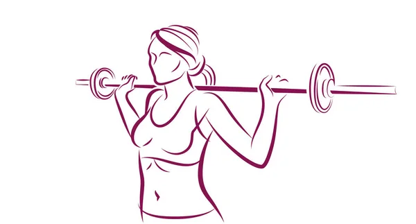 Push Barbell Gym Fitness Vector Illustration Young Attractive Woman Doing — Vector de stock