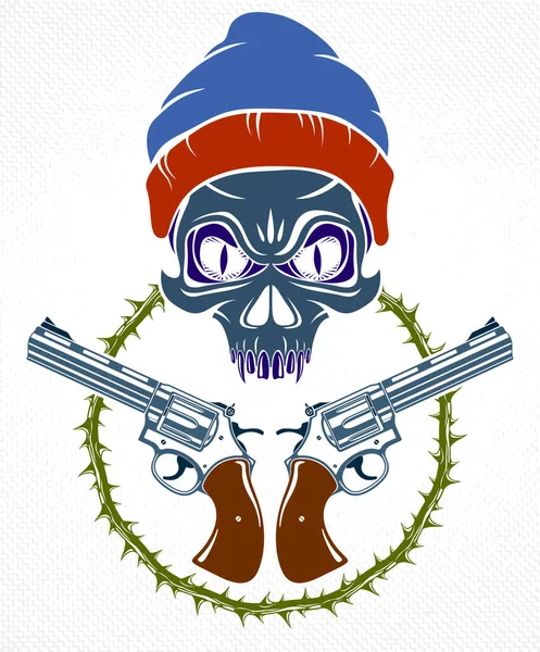 Anarchie Chaos Emblème Agressif Logo Avec Crâne Méchant Tatouage Vectoriel — Image vectorielle