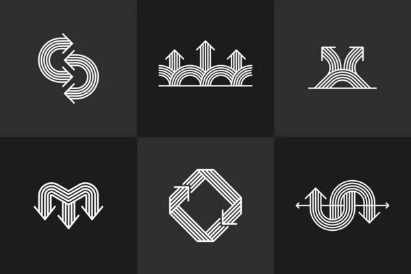 Концепция Стрелки Векторные Логотипы Набор Изолированных Двойные Стрелки Символа Пиктограммы — стоковый вектор