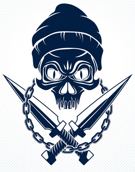 Emblema Aggressivo Anarchia Caos Logo Con Teschio Malvagio Vettoriale Tatuaggio — Vettoriale Stock