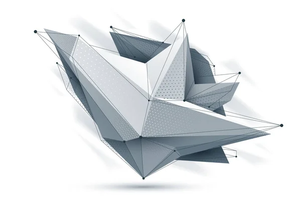 白に分離された低ポリアブストラクトフォーム ベクトル未来形デザイン多角形アート 寸法幾何学的動的技術テーマ メッシュラインと — ストックベクタ