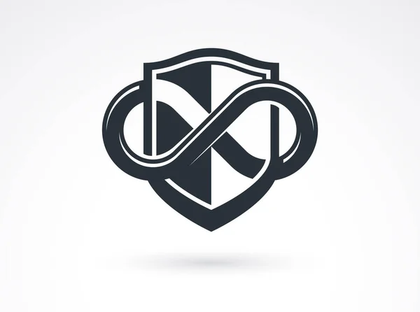 Bouclier Avec Vecteur Logo Symbole Infinité Symbole Protection Munitions Thème — Image vectorielle