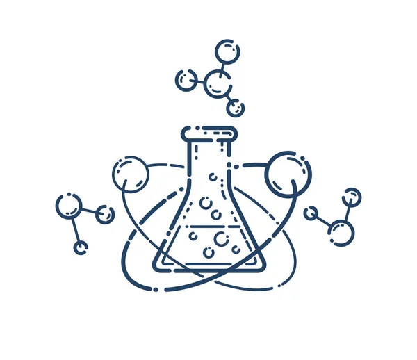 Chemische Kolben Und Molekülverbindungen Vektor Einfache Lineare Ikone Wissenschaft Chemie — Stockvektor