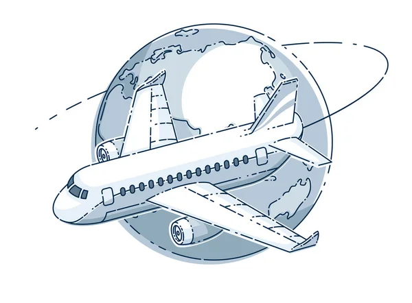 Αερογραμμές Έμβλημα Αεροπορικού Ταξιδιού Εικονογράφηση Αεροπλάνο Και Τον Πλανήτη Όμορφη — Διανυσματικό Αρχείο