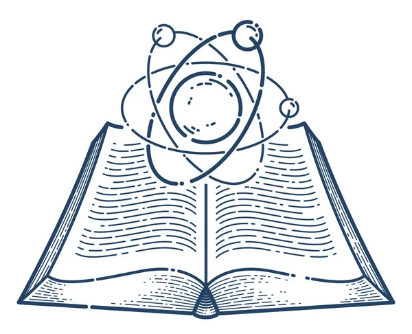 Libro Abierto Con Vector Átomo Icono Lineal Educación Física Científica — Archivo Imágenes Vectoriales