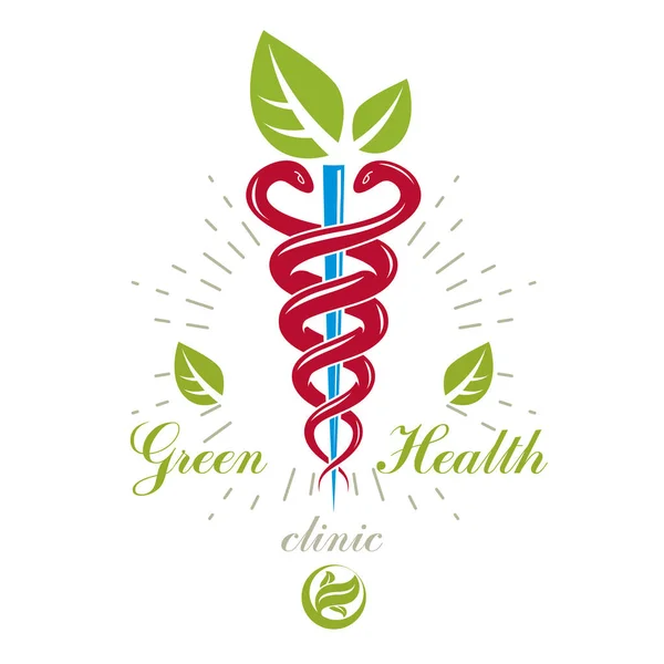 Kaduceusz Medycznych Symbol Emblemat Wektor Graficzny Użytku Opiece Zdrowotnej Metafora — Wektor stockowy