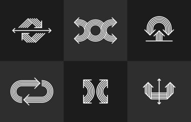 Concept arrows vector logos set isolated, double arrows symbol pictograms collection, stripy icon of arrow.