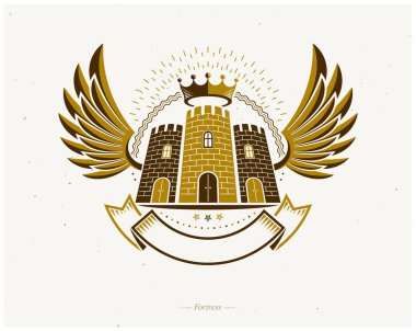 Antik Bastion amblemi. Hanedan vektör tasarım öğesi. Retro tarzı etiket, Hanedanlık armaları logo. İzole beyaz zemin üzerine süslü logo.