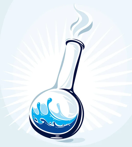 Chemische Glazen Kolf Met Reactievectorillustratie Geïsoleerd Wit Scheikundig Object — Stockvector