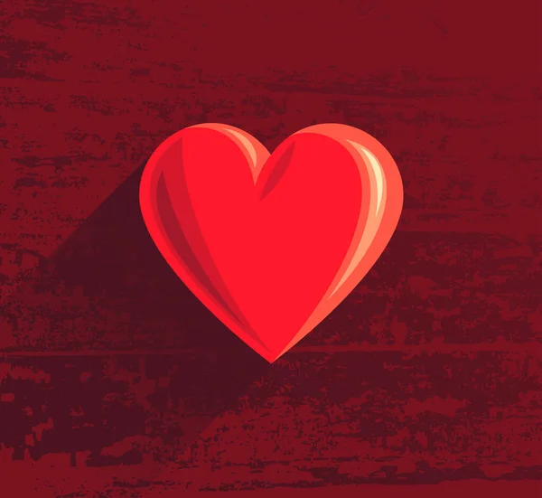Corazón Rojo Sobre Vector Textura Madera Tarjeta San Valentín — Vector de stock