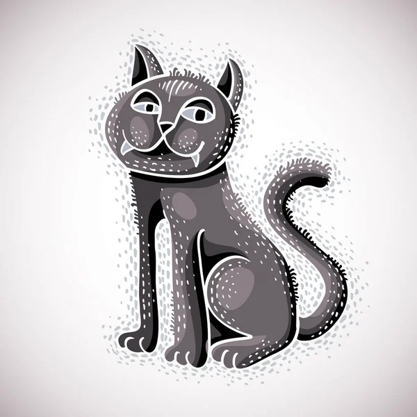Niedlich Cartoon Doodle Graue Katze Vektor Illustration Schönes Haustier Stehend — Stockvektor