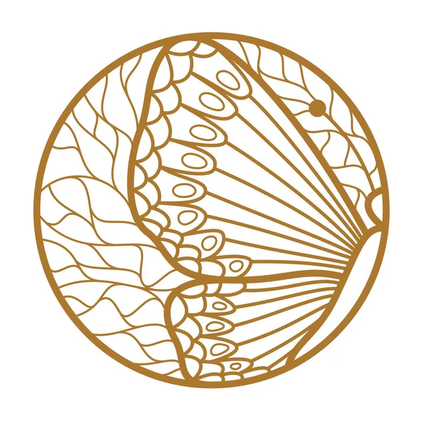 Krásný Motýl Mezi Listy Kulatý Květinový Vinobraní Lineární Logo Design — Stockový vektor