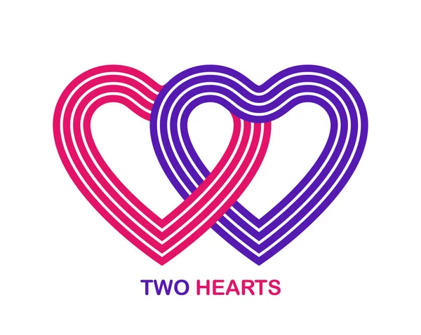 Dvě Srdce Vzájemně Propojená Vektorové Geometrické Lineární Logo Izolované Bílém — Stockový vektor