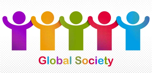 Worldwide People Global Society Concept Different Races Solidarity Stand One — Stock Vector