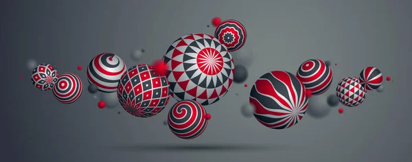Sphères Décorées Réalistes Illustration Vectorielle Fond Abstrait Avec Belles Boules — Image vectorielle