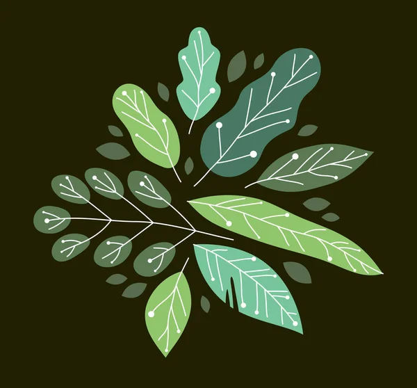 美丽的新鲜绿叶扁平风格矢量插图在方舟 花卉构图 植物设计 — 图库矢量图片