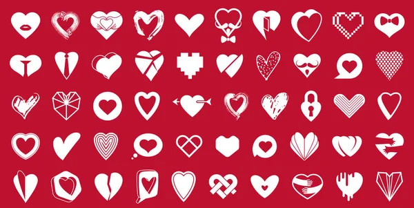 ハートベクトルのロゴやアイコンのセット さまざまなスタイルやコンセプトのハート型のシンボル 愛とケア 健康と心臓学 幾何学的および低ポリのコレクション — ストックベクタ