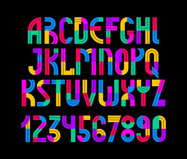子供のカラフルな幾何学的なフォントベクトルのアルファベット 子供の遊びゲームのタイプセット 元の文字は ロゴの作成 大文字と数字のために使用することができます — ストックベクタ