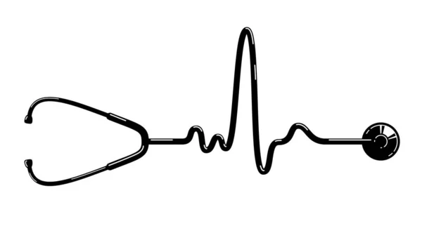 Kalp Vektörü Simgesine Sahip Stetoskop Beyaz Arkaplan Kardiyoloji Teması Illüstrasyon — Stok Vektör