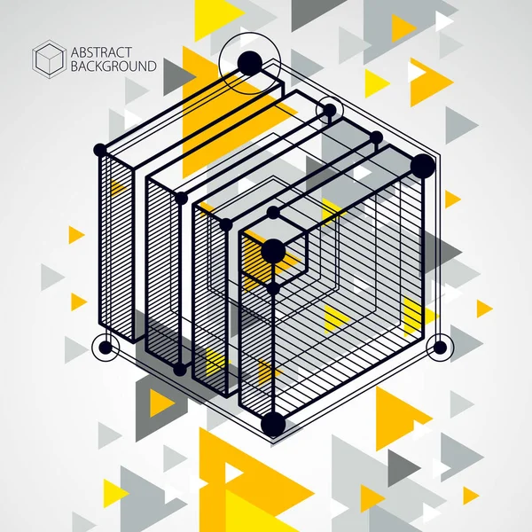 Tecnología Ingeniería Vector Fondo Pantalla Amarillo Hecho Con Cubos Líneas — Archivo Imágenes Vectoriales