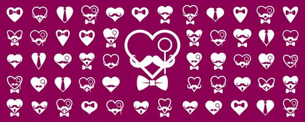 Gentleman Καρδιές Διάνυσμα Εικονίδια Λογότυπα Που Σχήματα Καρδιά Γραβάτες Μουστάκια — Διανυσματικό Αρχείο