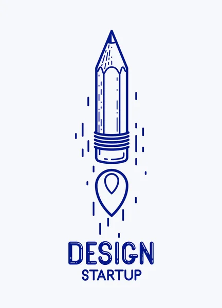 ロケットスタートアップ 創造的なエネルギー天才芸術家やデザイナー ベクトルデザインと創造性のロゴやアイコン アートスタートアップのような鉛筆の打ち上げ — ストックベクタ