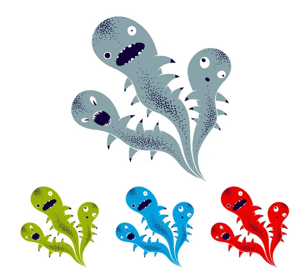 怪诞怪诞的卡通怪诞怪物被白色的媒介图解隔离 神奇的噩梦生物 微生物 — 图库矢量图片