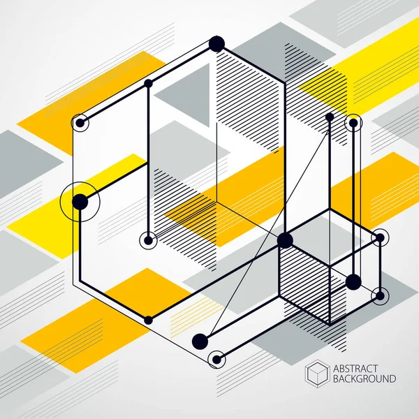 Parlak Bloklar Küplerle Izometrik Desenli Sarı Arka Plan Teknik Plan — Stok Vektör