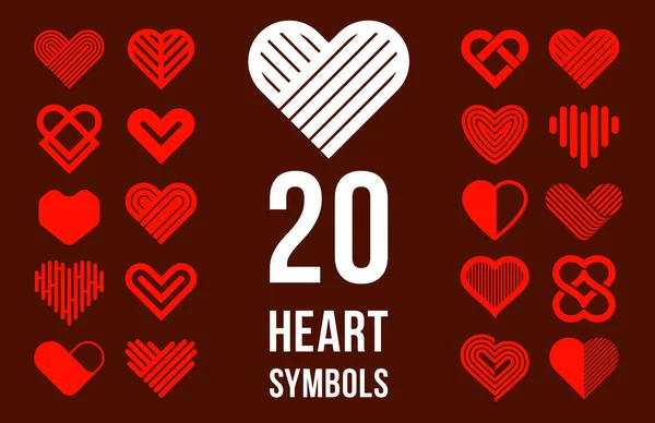 Hearts Geometric Linear Logos Vector Icons Logotypes Set Graphic Design — Stock Vector