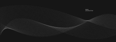 Gri soyut arkaplan, siyah üzerinde akmakta olan parçacıkların vektör dalgası, hareket halindeki kıvrımlı noktalar, teknoloji ve bilim teması, hava ve kolaylıkla fütüristik illüstrasyon.